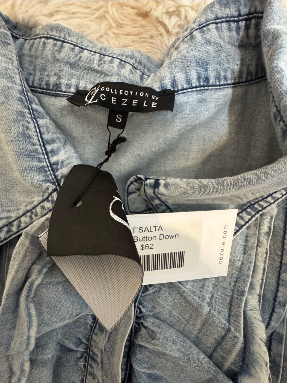 Light Blue Ruffle Denim Button-Down - Picture 5 of 6